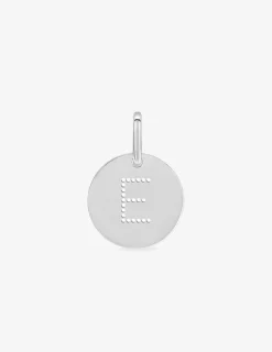 Pendentif lettre E argent 925‰ rhodié, plaque ronde percée SO OR