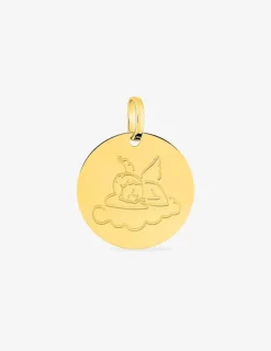 Pendentif médaille ange gravé or jaune 750 ‰ 14 mm SO OR