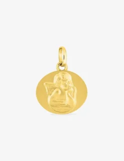 Pendentif médaille ange or jaune 750 ‰ plaque ronde 15 mm SO OR