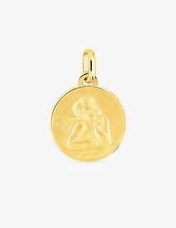 Pendentif médaille ange or jaune 750 ‰ plaque ronde SO OR