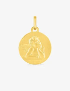 Pendentif médaille ange or jaune 750 ‰ 16 mm SO OR