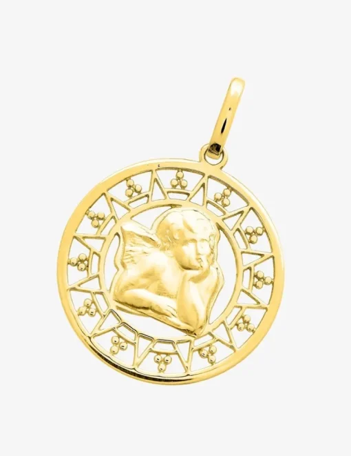 Pendentif médaille fantaise ange or jaune 750 ‰ SO OR
