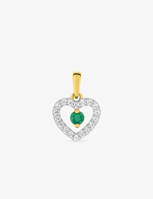 Pendentif émeraude et oxyde de zirconium en or 375‰ SO OR