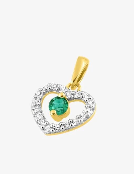 Pendentif émeraude et oxyde de zirconium en or 375‰ SO OR