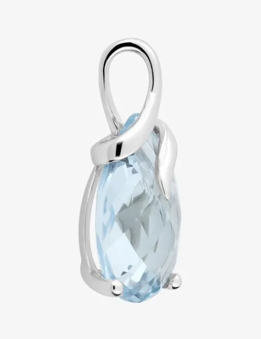 Pendentif or blanc 375 ‰, topaze bleue traitée SO OR