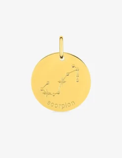 Pendentif plaqué or rond motif zodiaque scorpion SO OR