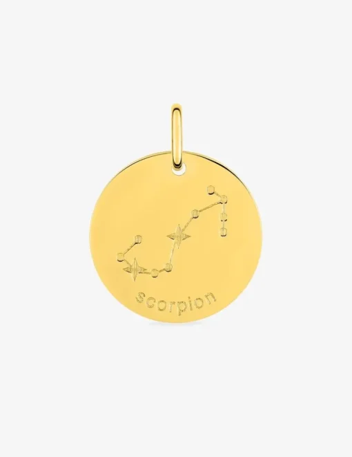 Pendentif plaqué or rond motif zodiaque scorpion SO OR