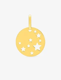 Pendentif plaque ronde étoiles or jaune 750 ‰ SO OR