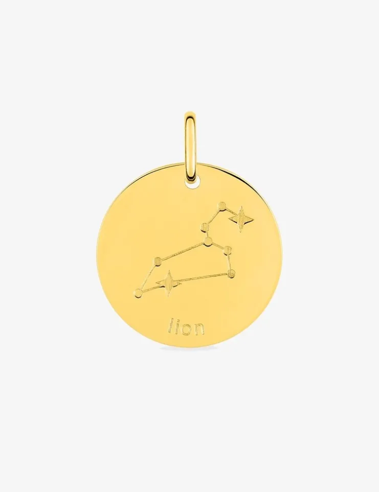 Pendentif rond constellation Lion plaqué or SO OR