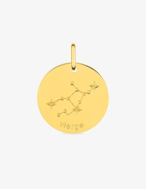 Pendentif zodiaque rond constellation Vierge plaqué or SO OR