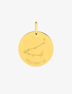 Pendentif zodiaque rond constellation Capricorne plaqué or SO OR