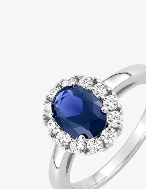 Solitaire accompagné argent 925‰ rhodié et oxyde de zirconium bleu SO OR