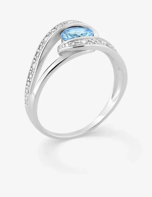 Solitaire accompagné fantaisie argent 925‰ rhodié et oxyde de zirconium bleu SO OR