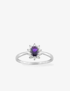 Solitaire accompagné fleur argent 925‰ rhodié et oxyde de zirconium violet SO OR