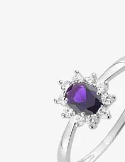 Solitaire accompagné fleur argent 925‰ rhodié et oxyde de zirconium violet SO OR