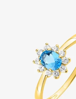 Solitaire accompagné fleur plaqué or et oxyde de zirconium bleu SO OR