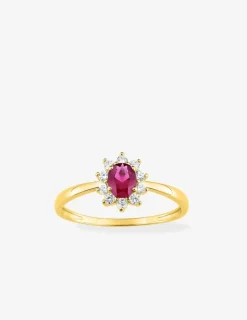 Solitaire accompagné fleur plaqué or et oxyde de zirconium rouge SO OR