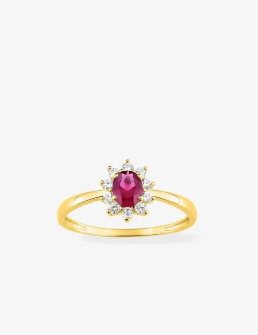 Solitaire accompagné fleur plaqué or et oxyde de zirconium rouge SO OR