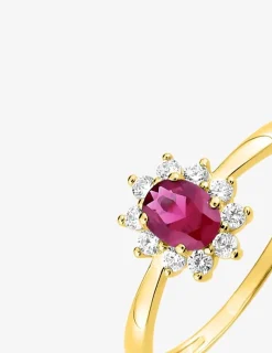Solitaire accompagné fleur plaqué or et oxyde de zirconium rouge SO OR
