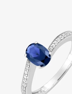 Solitaire fantaisie argent 925‰ rhodié et oxyde de zirconium bleu accompagné SO OR