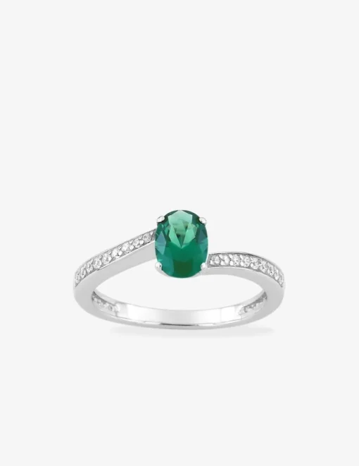 Solitaire fantaisie argent 925‰ rhodié et oxyde de zirconium vert accompagné SO OR