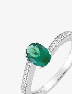 Solitaire fantaisie argent 925‰ rhodié et oxyde de zirconium vert accompagné SO OR