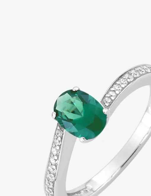 Solitaire fantaisie argent 925‰ rhodié et oxyde de zirconium vert accompagné SO OR