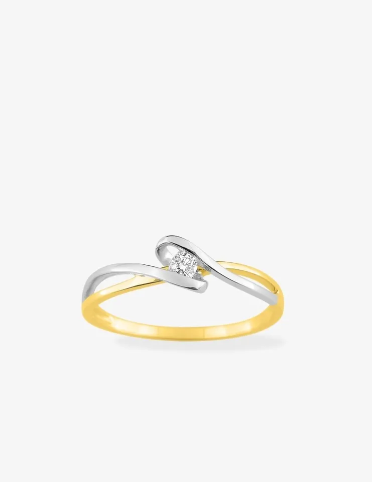 Solitaire fantaisie bicolore or 375‰ et oxyde de zirconium SO OR