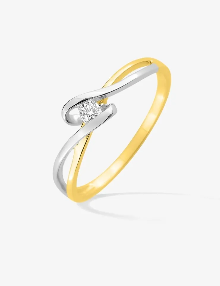 Solitaire fantaisie bicolore or 375‰ et oxyde de zirconium SO OR