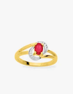 Solitaire fantaisie plaqué or, rhodium et oxyde de zirconium rouge SO OR