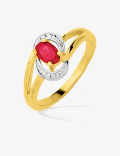 Solitaire fantaisie plaqué or, rhodium et oxyde de zirconium rouge SO OR