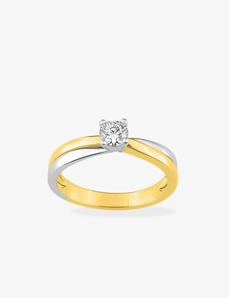 Solitaire monture bicolore croisée plaqué or, rhodium et oxyde de zirconium 4 mm SO OR