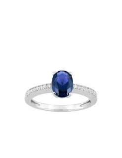 Solitaire oxyde de zirconium bleu accompagné argent 925‰ rhodié SO OR