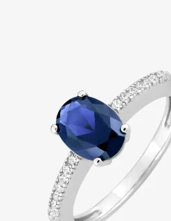 Solitaire oxyde de zirconium bleu accompagné argent 925‰ rhodié SO OR